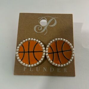 Basketball earrings with pearl outline